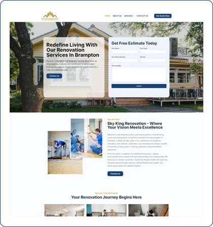 sky king renovation website landing page overview